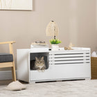 PawHut Cat Hidden Litter Box Enclosure - White-Features a separate compartment for storing cat food, toys, and supplies 