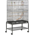 PawHut 52" H Bird Cage with Rolling Stand, Toys, Removable Tray and Storage Shelf - Black-Spacious living area and 0.4" (1 cm) bar spacing, for finches, lovebirds, canaries, budgies, parakeets and more 