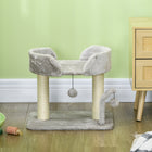 PawHut - Arbre à chat, condo avec poteaux à griffer en sisal-Couleur : gris clair, blanc crème 