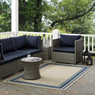 Modway - Rim Bordure solide intérieure et extérieure Tapis de 5 pi l x 8 pi L - Bleu et beige-Tissage serré à poil bas