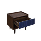 Manhattan Comfort Duane 20.23" Mid-Century Modern Nightstand - Dark Brown/Navy Blue-Ribbed Design with Wood Grain Laminate Finish