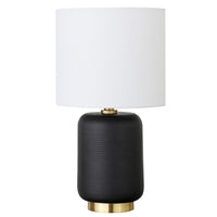 Hudson&Canal - Lampe de table en céramique Lambert de 38 cm de haut avec abat-jour en tissu, - Noir mat/blanc-Design moderne et contemporain pour votre salon, espace de travail ou table de chevet