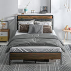 HOMCOM Full Size Bed Frame with Storage Headboard and Charging - Walnut-EVA mats ensure a noise-free, stable sleep space