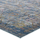 Modway - Minu Treillis floral vieilli Tapis 4 pi l x 6 pi L - Bleu, Gris, Jaune et Orange-Résistant aux taches / Facile à nettoyer