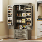 HOMCOM 64" H Kitchen Pantry Cabinet with Doors and Drawers - Grey-Eight door shelves max out cabinet space to organize your spices with easy access 