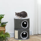 PawHut 2-Story Cat Condo Barrel Tree with Hideaways and Scratching Board-Made from hard felt for stability 