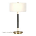 Hudson&Canal - Lampe de table Simone 25" de hauteur, 2 lumières, avec abat-jour en tissu - Noir/laiton/blanc-Conçu pour deux ampoules à incandescence de 60 W - ampoules LED de 9 W, ampoules fluorescentes (CFL) de 13 W ou ampoules LED à ballast automatique de 9 W, ampoules à culot E26, ampoules non incluses