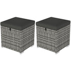 Outsunny - Lot de 2 poufs d’extérieur en osier avec rangement, gris foncé-Lot de deux poufs d'extérieur, avec espace de rangement dissimulé  