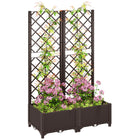 Outsunny Raised Garden Bed with Drainage Holes - Drain Plugs - Water Reservoir - Brown-Trellis supports climbing plants for vertical growth
