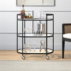 Hudson&Canal Leif 30"W Oval Bar Cart - Blackened Bronze-Handcrafted blackened bronze finish applied to the frame