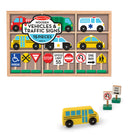 Melissa & Doug - Véhicules en bois et panneaux de signalisation de 15 pièces-Adaptées aux rails de train en bois les plus courants