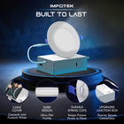 Impotek 6" LED 12W 5CCT Dimmable Recessed Ceiling Light - 6 Pack-Certified Safety & Compatibility - Enjoy peace of mind with our IC-rated, ETL, and Energy Star certifications. Designed for direct contact with insulation, our thermally protected junction box ensures safety and broad compatibility with various ceiling types and joist configurations