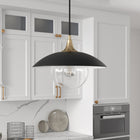 Hudson&Canal Alvia 14.5" Wide Pendant with Metal/Glass Shade - Matte Black/Brass/Clear-Handcrafted matte black and brass finish is applied to the round metal and glass base