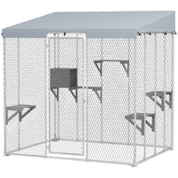 PawHut - Enclos extérieur pour chat en acier galvanisé avec auvent 420D - 78,7 po L x 59,1 po l x 76 po H-Espace spacieux de 3 m² (32 pi²) pouvant accueillir confortablement 1 à 3 chats 