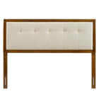 Modway Draper Tufted Fabric and Wood Queen Headboard - Walnut Beige-Button Tufted