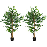 HOMCOM 5' Artificial Ficus Trees for Indoor Home Decor - Green - 2 Pack-Two pack. Beautiful artificial ficus design plant 