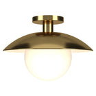 Hudson&Canal - Plafonnier semi-encastré Alvia de 14,5 po de large avec abat-jour en métal et verre - Laiton/blanc-Associé à un abat-jour globe en verre de lait blanc
