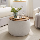 Modway Perla Woven Heathered Fabric Upholstered Storage Ottoman - Heathered Weave/Ivory-Wood Grain Veneer Lid