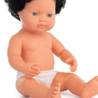 Miniland - Poupée bébé anatomiquement correcte de 15 pouces - Garçon caucasien - Cheveux noirs bouclés (sac en polyéthylène)-Poupée bébé de 38 cm de haut fabriquée en Espagne