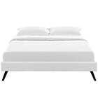 Modway Helen Vinyl Queen Bed Frame with Round Splayed Legs - White-Ten Wood Support Slats