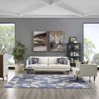 Modway Kahula Geometric Triangle Mosaic Area Rug - 8 ft W x 10 ft L - Blue White/Grey-Tight Low Pile Weave