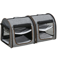 PawHut 39" Travel Pet Carrier - Grey-Can be used as a large carrier or divide into two smaller carriers
