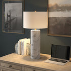 Hudson&Canal Elise 30" Tall Table Lamp with Fabric Shade - Marble/Brass/White-Includes a 6 ft. cord with rotary socket switch