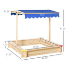 Outsunny - Bac à sable carré en bois avec couvercle pour enfants - 120 x 120 cm - Naturel-Ce bac à sable comprend un auvent qui peut être ajusté pour garder votre petit à l'ombre 
