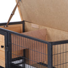 PawHut Elevated Rabbit Hutch with Tray and Openable Roof - Natural/Black-Galvanized wire window provides air circulation 