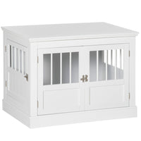 PawHut 31" Dog Crate End Table with Three Doors - White-Dual-purpose design serves as furniture and a pet crate 