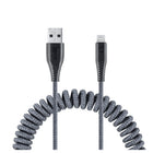 LOGiiX Piston Connect Coil USB-A to Lightning - Grey-Extendable 1.8m (~5.9ft) coil cable for charging Lightning devices via USBA