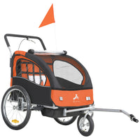 Aosom - Remorque de vélo 2-en-1 pour enfants, poussette bébé pliable - orange-Cadre en acier robuste pour garantir la stabilité et la sécurité de la structure 