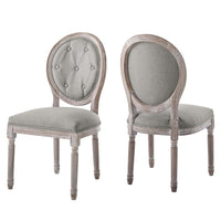Modway Arise Vintage French Upholstered Fabric Dining Side Chair - Light Grey - 2 Pack-Vintage French Dining Side Chair
