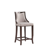 Manhattan Comfort Emperor 19" Traditional Faux Leather Upholstered Barstool - Light Grey-Traditional Barstool with Backseat Perfect for Bar and Kitchen Use