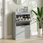 HOMCOM Narrow Shoe Cabinet with Flip Drawers & Adjustable Shelf for Entryway - Grey-Store up to 10 pairs of shoes in 2 tilt-out drawers