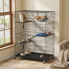 PawHut - Cage pour chat à 4 niveaux, grande enceinte pour chat en métal avec roulettes-Comprend un hamac, un lit, des plateformes et des rampes pour un plaisir et un repos sans fin 
