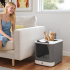 PawHut Cat Litter Box with Lid - Front-Entry, Top-Exit for Medium Cats - White-A slide-out drawer makes scooping and changing litter incredibly simple and fast
