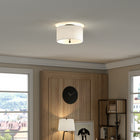 Hudson&Canal - Plafonnier encastré Ellis 12 po avec abat-jour en tissu - Noir mat/blanc-Matériel de montage inclus