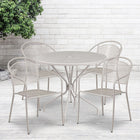 Table de jardin ronde de 35,25 po en acier et 4 chaises au dossier rond, intérieur/extérieur, gris pâle [CO-35RD-03CHR4-SIL-GG]-Revêtement en poudre gris pâle