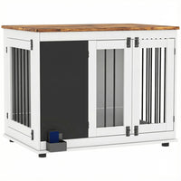 PawHut 39" Dog Crate End Table with Blackboard - White-Furniture-style dog crate doubles as a functional side table 