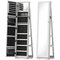 HOMCOM Mirror Jewelry Cabinet - 15" L x 15" W x 63" H - White-360° rotatable design sees your beauty 