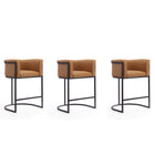 Manhattan Comfort Cosmopolitan 23.7" Mid-Century Modern Faux Leather Upholstered Counter Stool - Camel and Black - 3 Pack-Mid-Century Modern Counter Stool with Backseat Perfect for Bar and Kitchen Use. Set of 3