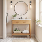 Modway Zaire 36" Bathroom Vanity - Natural/White-Metal Handle Pulls