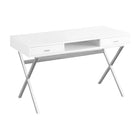 Monarch Specialties 7211 48" Computer Desk - Glossy White/Chrome Metal-Perfect multi-use computer desk for all laptop or tablets; easy maintainable surface finished on all sides 