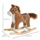 Qaba - Cheval à bascule en peluche sur patins en bois avec sons - marron-Base en bois pour un mouvement de balancement fluide d'avant en arrière 