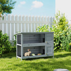 PawHut 2-Tier Wooden Rabbit Hutch - Grey-Two-story coop is ideal for rabbits or other small animals 