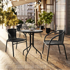 Flash Furniture 23.75" Round Glass Metal Table with 2 Black Rattan Stack Chairs-Set Includes Table and 2 Chairs