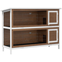 PawHut 2-Tier Wooden Rabbit Hutch - Brown-Made of solid fir wood known for strength and durability 