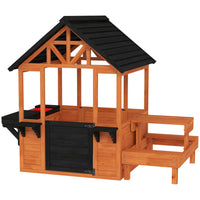 Qaba - Cottage de jeux de jardin en bois pour enfants avec table, bancs, évier, bois clair-Comprend un espace spacieux, offrant à plusieurs enfants leur propre univers privé