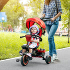 Aosom - tricycle 6-en-1 pour tout-petits avec siège rotatif - rouge-Poignée de poussée parentale amovible, canopy, repose-pieds semi-inclinable et barre de sécurité 